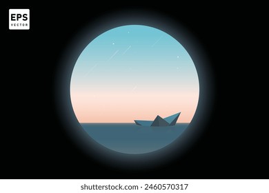 a picture of a paper boat floating on the water EPS