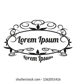 In the picture, the pattern, the emblem, the frame for packing the goods, black with leaves, on a white background, with an example of the design of the text. Picture for presentation, site, project, 