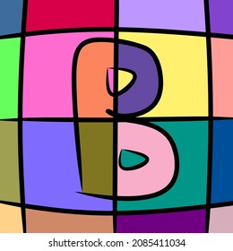 Una imagen con un patrón de cuadrados y colores diferentes que forman la letra "B"