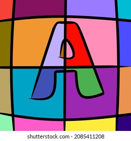 A picture with a pattern of squares and different colors forming the letter "A"