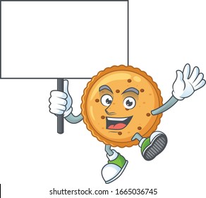 A picture of peanut butter cookies cartoon character with board