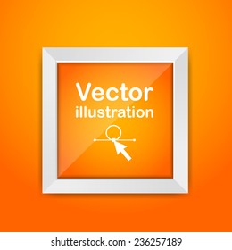 Picture and photo frame on the orange wall. Vector illustration.