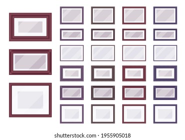 Picture, photo frame set for home, office decor, horizontal format. Wall, desktop artwork, canvas, diplomas, certificates display. Vector flat style cartoon illustration isolated on white background