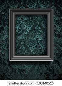 Picture Photo Frame Vintage Vector Design on Grunge Ornamental Wallpaper