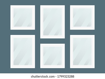 Picture or photo frames on the wall. Modern empty framework blanks design. Vector illustration.
