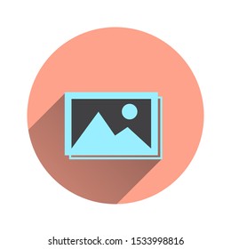 picture or photo icon in a circle, photo or video gallery logo, image or photo storage button.