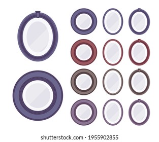 Picture, Photo Round, Oval Frames For Home, Office Display. Classic Elegant Wall Mount Or Desk Top, Shelf Decoration Dark Set. Vector Flat Style Cartoon Illustration Isolated On White Background