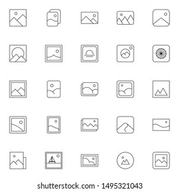picture, photo, wallpaper, gallery outline icon set. simple set of picture, photo, image viewer thin line icons set. editable stroke icons collection vector illustration.