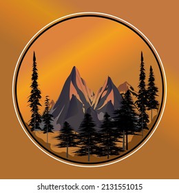 Picture of Pine Trees and mountains, Vector scenery of pine trees and mountains