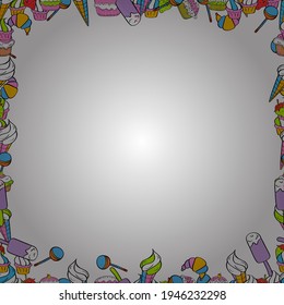 Picture in pink, white and black colors. Vector. Seamless. Quadratic frames doodles.