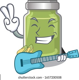 A picture of pistachio butter playing a guitar