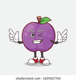 A picture of Plum Fruit cartoon mascot character with Winking eye
