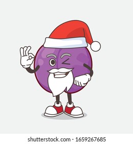 A picture of Plum Fruit cartoon santa mascot character with ok finger