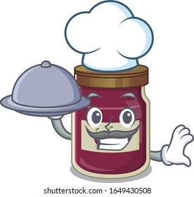 A picture of plum jam as a Chef serving food on tray