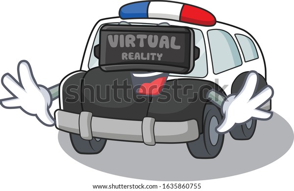 A Picture of police car character wearing Virtual\
reality headset