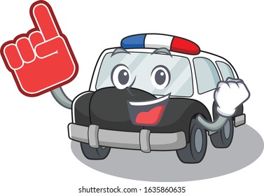 A picture of police car mascot cartoon design holding a Foam finger