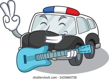 A picture of police car playing a guitar