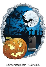 Picture postcard with scarecrow in stiletto Halloween.