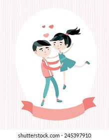 A picture postcard with a sweet couple in love dancing  