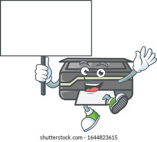 A picture of printer cartoon character with board