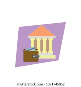 picture of purse and bank, vector on a white background