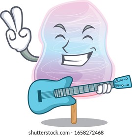 A picture of rainbow cotton candy playing a guitar