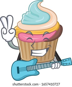 A picture of rainbow cupcake playing a guitar
