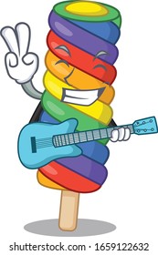 A picture of rainbow ice cream playing a guitar