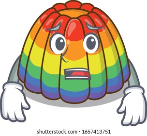 A picture of rainbow jelly having an afraid face