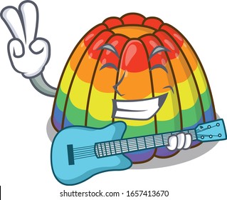 A picture of rainbow jelly playing a guitar