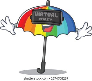 A picture of rainbow umbrella character with Virtual reality headset