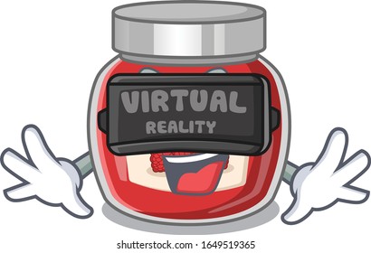A Picture of raspberry jam character wearing Virtual reality headset