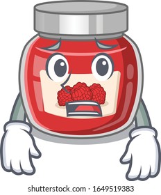 A picture of raspberry jam having an afraid face
