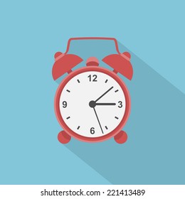 picture of red alarm clock, flat style illustration icon