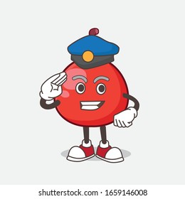 A picture of Red Berry cartoon mascot character working as a Police officer