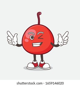A picture of Red Berry cartoon mascot character with Winking eye