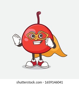 A picture of Red Berry cartoon mascot character dressed as a Super hero