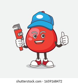 A picture of Red Berry cartoon mascot character as happy plumber