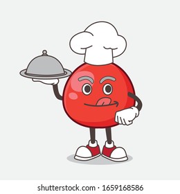 A picture of Red Berry cartoon mascot character as a Chef with food on tray ready to serve