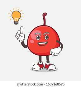 A picture of Red Berry cartoon mascot character get an idea