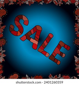 Picture in red, blue and black colors. Lettering. Summer sale banner design, special offer for online shopping. Vector illustration. Seamless pattern.