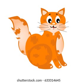 The picture red cat with a fluffy tail for a children's print 