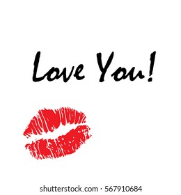 Picture of red lips text - Love you!
