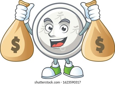 A picture of rich chinese silver coin cartoon character with two money bags