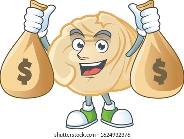 A picture of rich dumpling cartoon character with two money bags