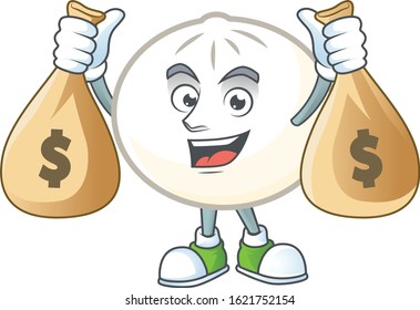 A picture of rich white hoppang cartoon character with two money bags