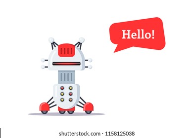 Picture of robot isolated on white background. Droid icon. Forex trading robot. Customer support service chat bot. Flat style illustration.