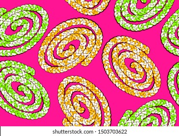 Picture of the rope is rolled in a circle, african fashion seamless pattern, picture art and abstract on Fresh pink color background, vector illustration file. 