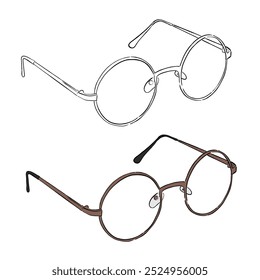 picture of round frame glasses. one picture is plain and the other is colored