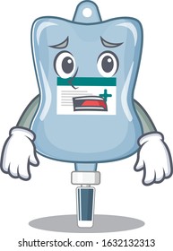 A picture of saline bag showing afraid look face